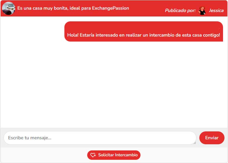 Ventana de chat con el botón Solicitar Intercambio