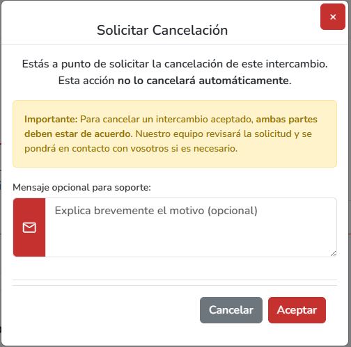 Ventana para solicitar cancelación